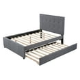 thumbnail image 1 of Trundle Beds for Kids, Full Size Linen Upholstered Platform Bed with Headboard, No Box Spring Needed, Heavy Duty Full Bed Frame with Trundle Bed, Easy Assembly, Upholstered Daybed for Boys Girls, Gray, 1 of 11
