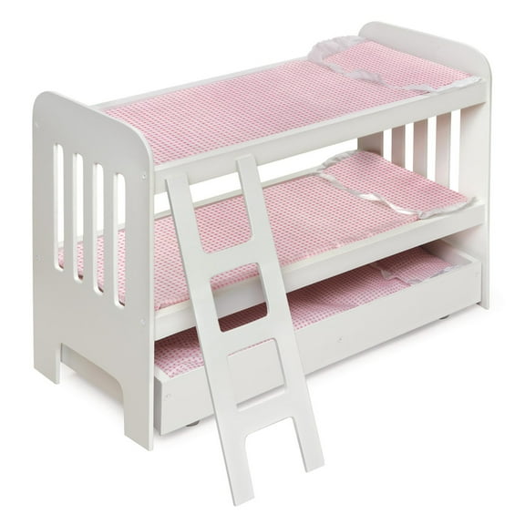 Trundle Doll Bunk Bed with Ladder and Free Personalization Kit - White/Pink