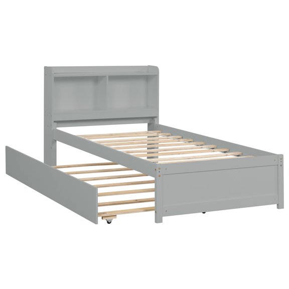 Trundle twin bed with bookcase and storage - Ideal for small living spaces, enhances room aesthetics