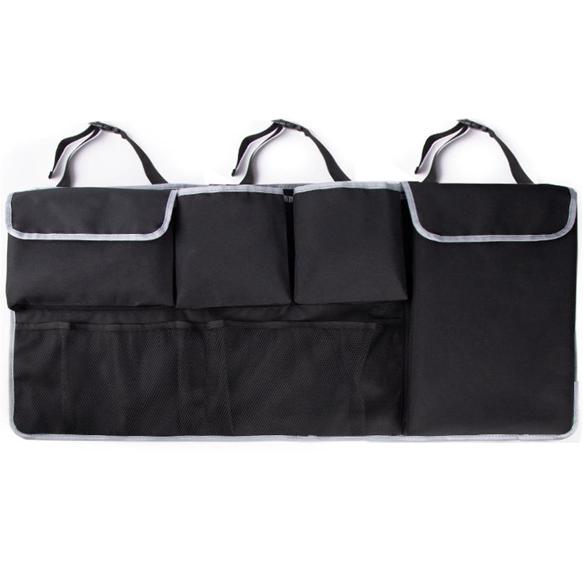 Trunk Hanging Organizer, Backseat Bag, Car Interior Accessories with 4 Pockets & 2 Mesh Pouches for Groceries, Will Provide More Storage Trunk Space for SUV, Jeep, MPVs