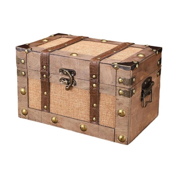 Trunk Inspired Memory Box with Lid, Decorative Rectangular , Side Handles, Closure, Countertop Storage