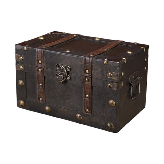 Trunk Inspired Memory Box with Lid, Decorative Rectangular , Side Handles, Closure, Countertop Storage