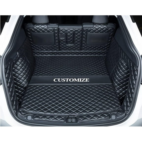 Trunk Liner Full Coverage Cargo Mats Custom for BMW-Tesla-Mercedes-Honda-Lexus-Subaru 95% Car Makes Car Trunk Mats All Weather Boot Liner -Black with Black Stitching
