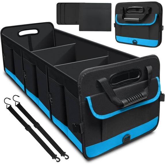 Trunk Organizer for Car, Car Storage Organizer with 2 adjustable straps, 95L Large Capacity Cargo Organizer for Suv, Truck, Sedan, Waterproof Portable Car Organizers for Women Men(Blue)