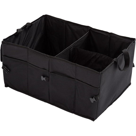 Trunk Organizer for Car Foldable Sturdy Style with 3 Compartments Holds Auto Accessories Tools Automotive Consoles and Organizers For Vehicle Trunk Storage (Black)