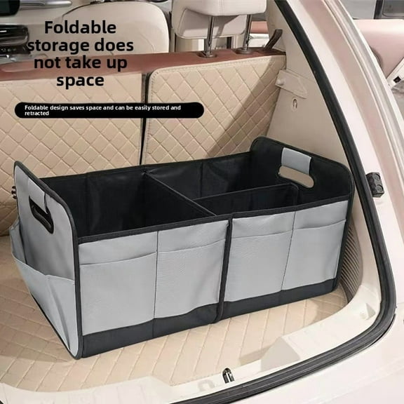 Trunk Organizer for Car SUV – Foldable Waterproof Storage Box with 3 Compartments, Heavy Duty Oxford Collapsible Car Organizer for Groceries, Tools, and Travel, Gray