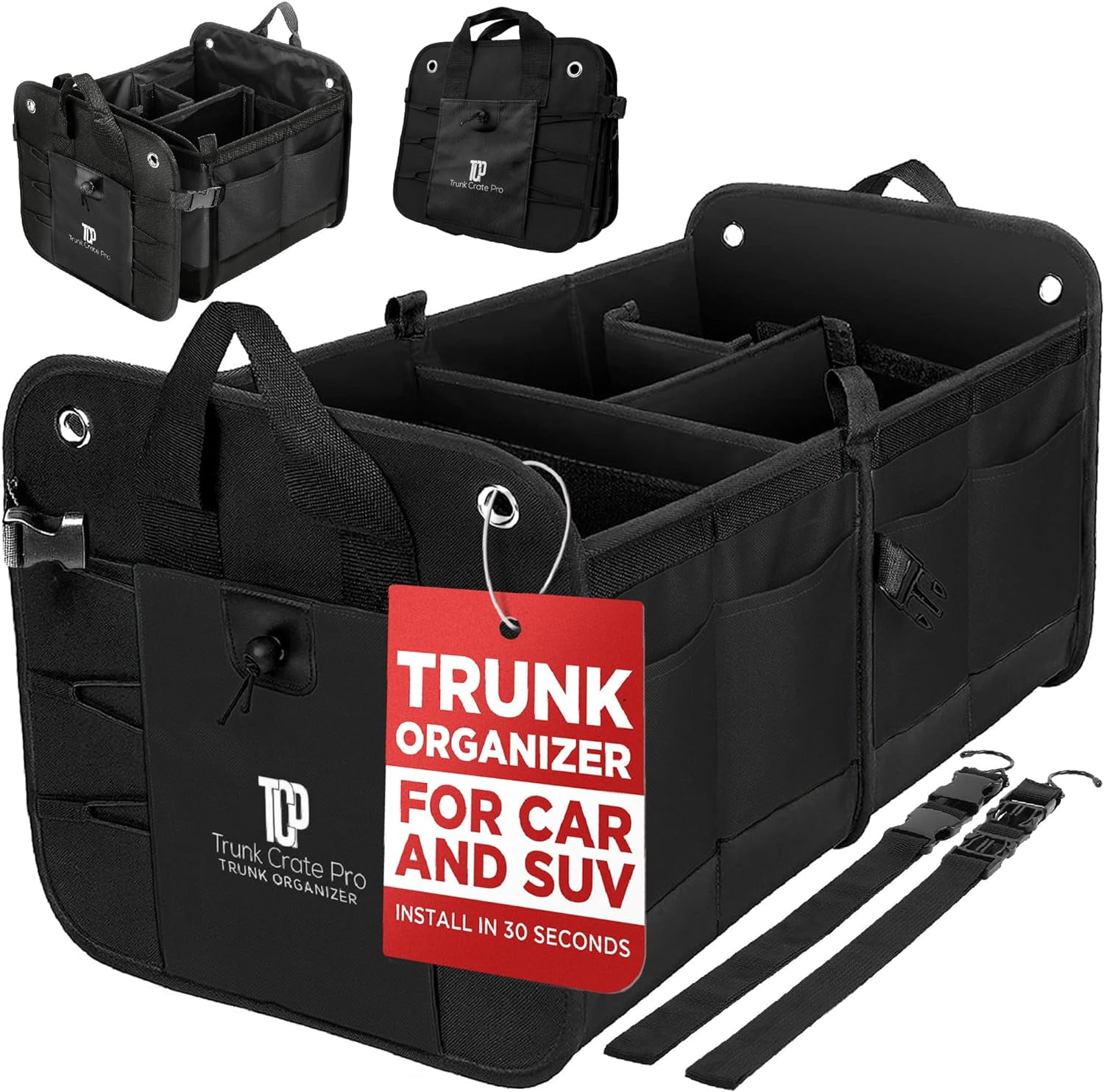 MIU COLOR Car Trunk Organizer For SUV, 70L Expandable Large Capacity, Sturdy Cargo Trunk Storage Organizer, Non-slip Bottom, Black