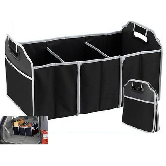 Trunk Organizer Foldable Car Storage Bag Portable Insulation Cooler Bag Collapsible Vehicle Organizer Divider Storage Totes with 3 Compartment Cargo Tote for Groceries Caddy SUV