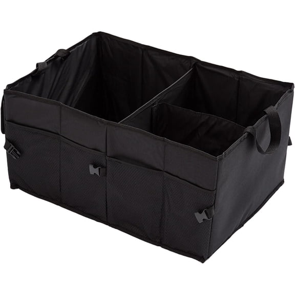 Trunk Organizer for Foldable Sturdy Style with 3 Compartments Holds Auto Accessories Tools Automotive Consoles and Organizers For Trunk Storage (Black)