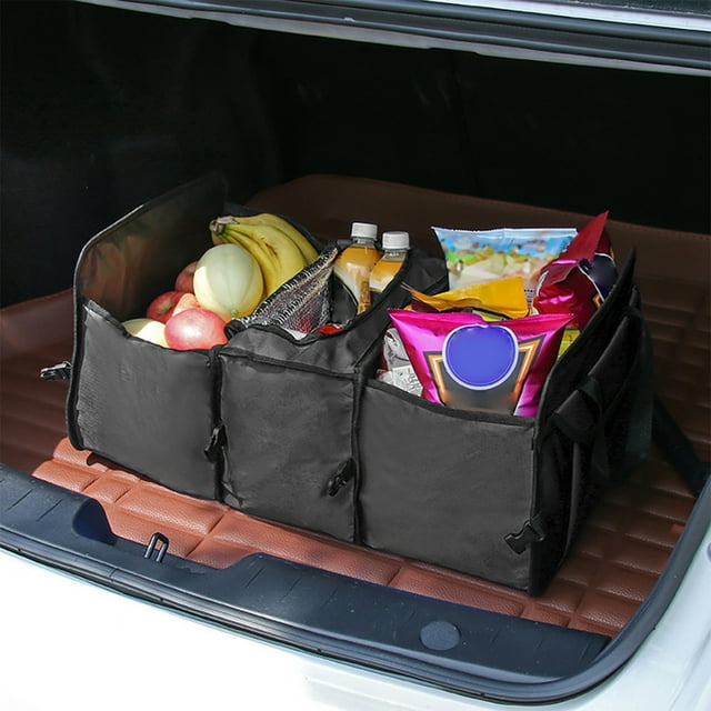 Trunk Organizer, Multipurpose Collapsible Car Storage Box with Insulated Cooler Compartments, Large Leakproof Auto Grocery Bag Holder for Hot Or Cold Food Holiday Savings Gifts