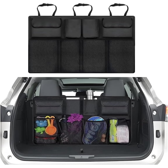 Trunk Organizer, Space Saving Backseat with 8 Large Pockets, Automotive Interior Cargo Organization Storage Bag Accessories, Universal for SUV, , Van
