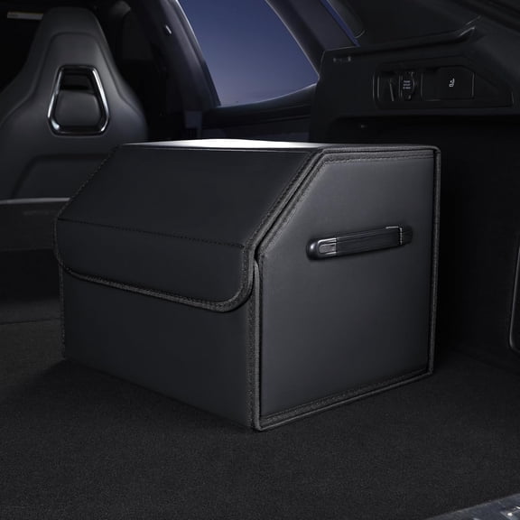 Trunk Organizer,car organizers and storage,black Leather Storage Box with lid,Fiberboard,Collapsible,15''L x 13''W x 12.4''H,2K inches(size A)