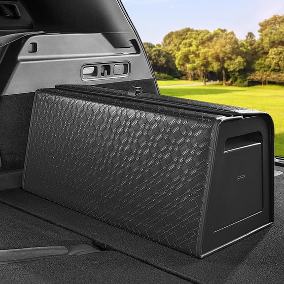 Trunk Organizer,car organizers and storage,black Leather Storage Box with lid,Fiberboard,Collapsible