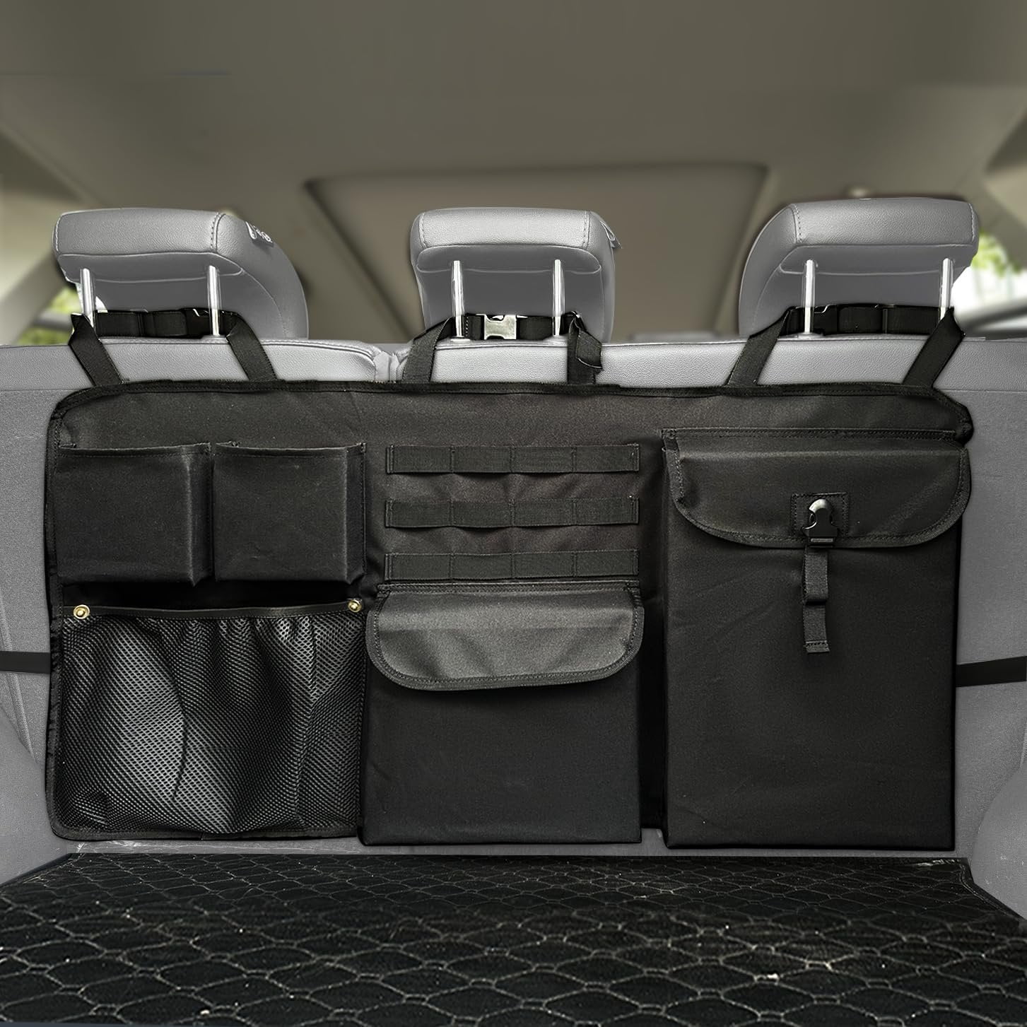 Trunk Organizer with Multiple Storage Compartments, Mesh Pockets, Black