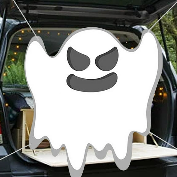 Trunk or Treat Banner, 47x53in Halloween SUV Car Decorations Happy Halloween Ghost Banner for Wall Decoration Car Garden Lawn Yard Indoor Outdoor Party Supplies - A