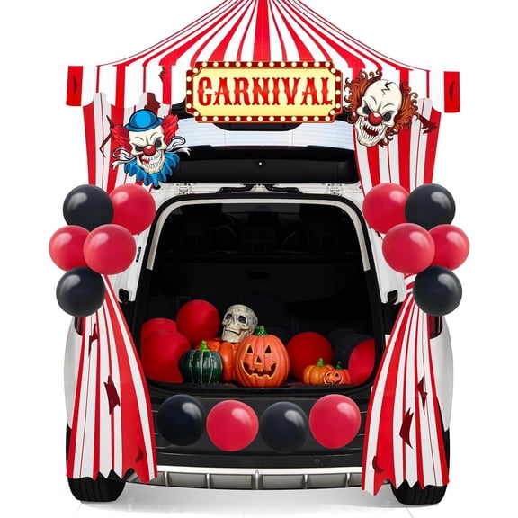 Trunk Or Treat Car Decor Kit for SUV Halloween Decorations Outdoor Circus Carnival Clown Design, LED Lights Boards Stickers for Haunted House Door Archway Entryway