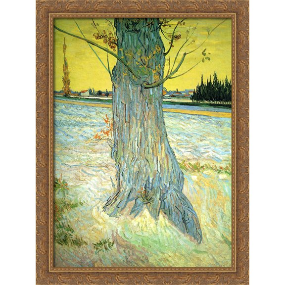 Trunk of an Old Yew Tree 28x38 Large Gold Ornate Wood Framed Canvas Art by Vincent van Gogh