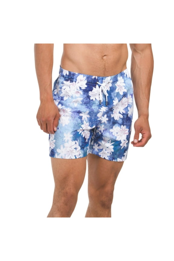 Trunks Surf & Swim Men's Floral Watercolor Print Drawstring Beach Pool Swim Shorts