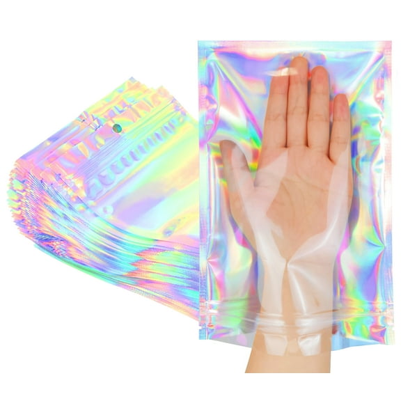 Trunple Holographic Packaging Bags Smell Proof Bags & Resealable Foil Pouch Bag [ 50 PCS ] Great for Party Favor Food Storage ( 6 x 9 Inch)
