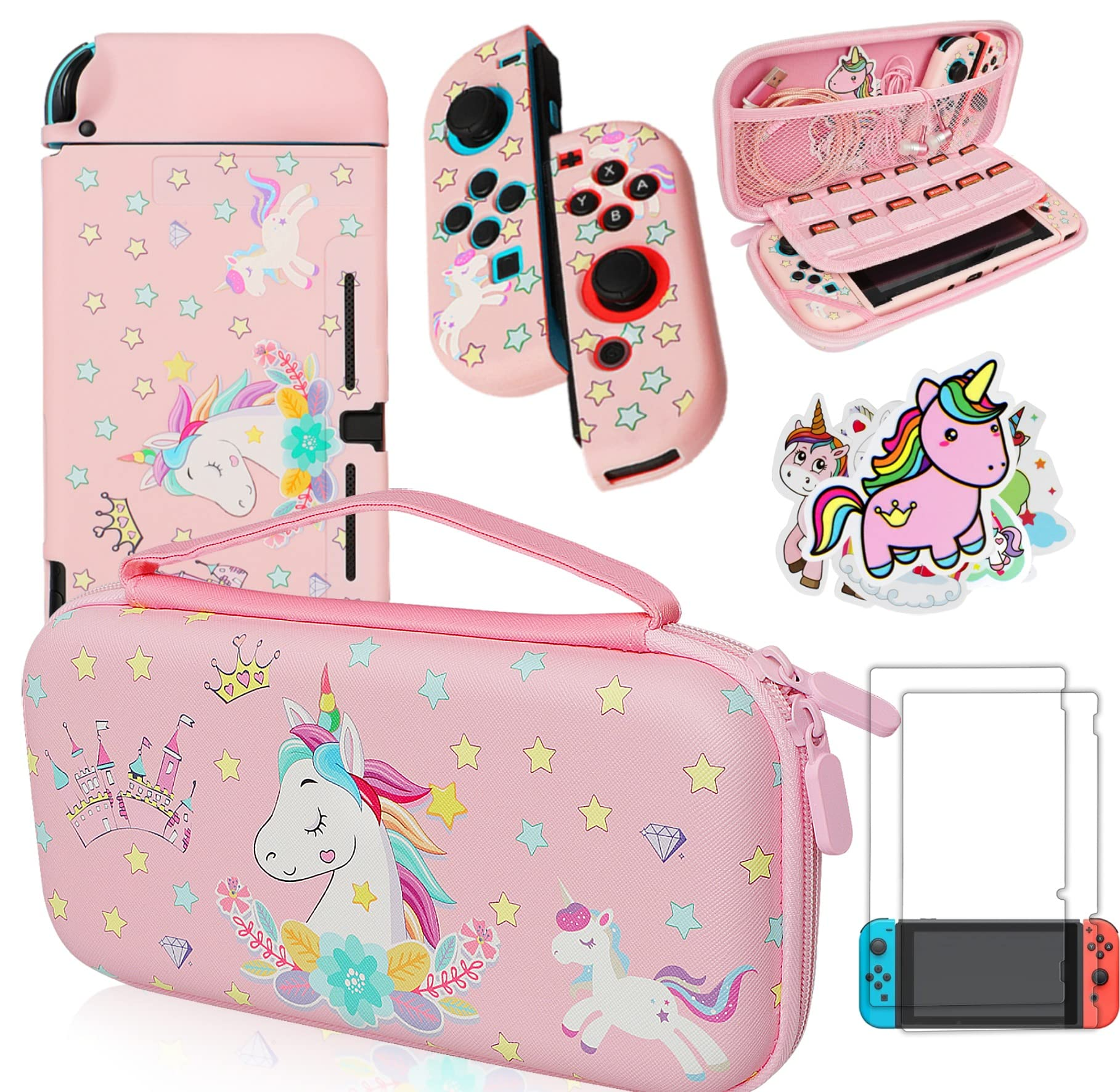 Trunple Unicorn Carrying Case with Dockable Grip for Nintendo Switch, Pink