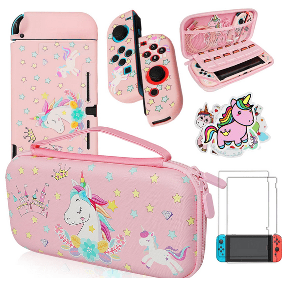Trunple Unicorn Carrying Case with Dockable Grip for Nintendo Switch, Pink