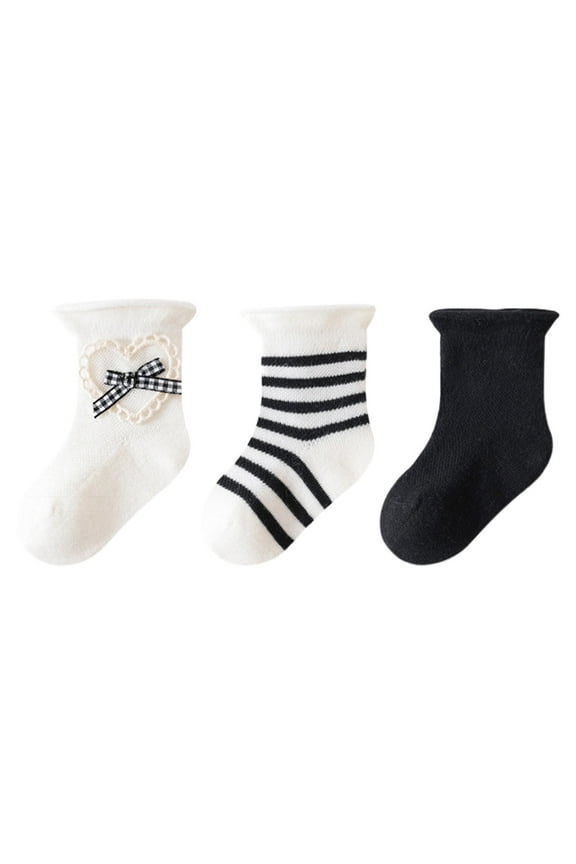 100% Cotton 3 Pack Baby Socks - Size S for Juniors/Newborns, Stay On Ruffled Cuff, Hypoallergenic Black Gender Neutral Everyday Socks