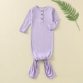 thumbnail image 1 of fnnxnal 100% Cotton Baby Swaddle Gown - Purple, Free Size (0-3 Months) - Knotted Bottom, Footed, Henley Buttons, Breathable Hypoallergenic, Infant Sleep & Photo Gown, 1 of 3
