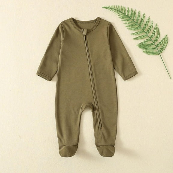 Trupants 100% Cotton Footed Onesie for Newborn 6 Months, Army Green - Two-Way Zipper, Easy Diaper Change, Breathable Infant Onesies