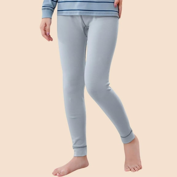 fnnxnal 100% Cotton Juniors Leggings - Light Blue, 14T | Soft Warm Breathable Thermal Base Layer, Slim Fit Skin-Friendly Leggings for US Cool Seasons