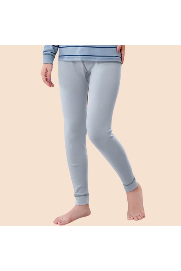 100% Cotton Juniors Leggings - Light Blue, 14T | Soft Warm Breathable Thermal Base Layer, Slim Fit Skin-Friendly Leggings for US Cool Seasons