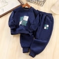 thumbnail image 1 of fnnxnal 100% Cotton Navy Tracksuit Set for Boys - 2-Piece (Top+Pants) with Graphic Prints, Ribbed Waistband, Breathable for School/Playdates (1-12Y),Size 3-4T, 1 of 5