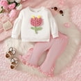 thumbnail image 1 of fnnxnal 100% Cotton Toddler Girl Clothing Set - 3-4T Pink Outfit with 3D Flower Sweatshirt & Ruffled Pants, Cute for Daily Wear/Playdates/Family Outings, 1 of 9