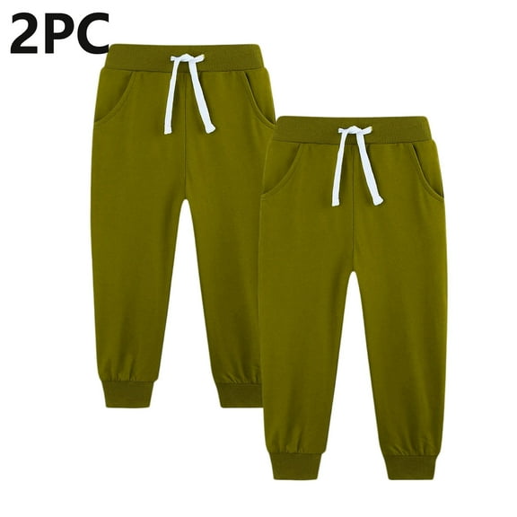 fnnxnal 2-Pack Little Boys' Army Green Jogger Pants - 5T, 100% Polyester Elastic Waist with Drawstrings, Quick-Drying Durable Athletic Pants for School/Play