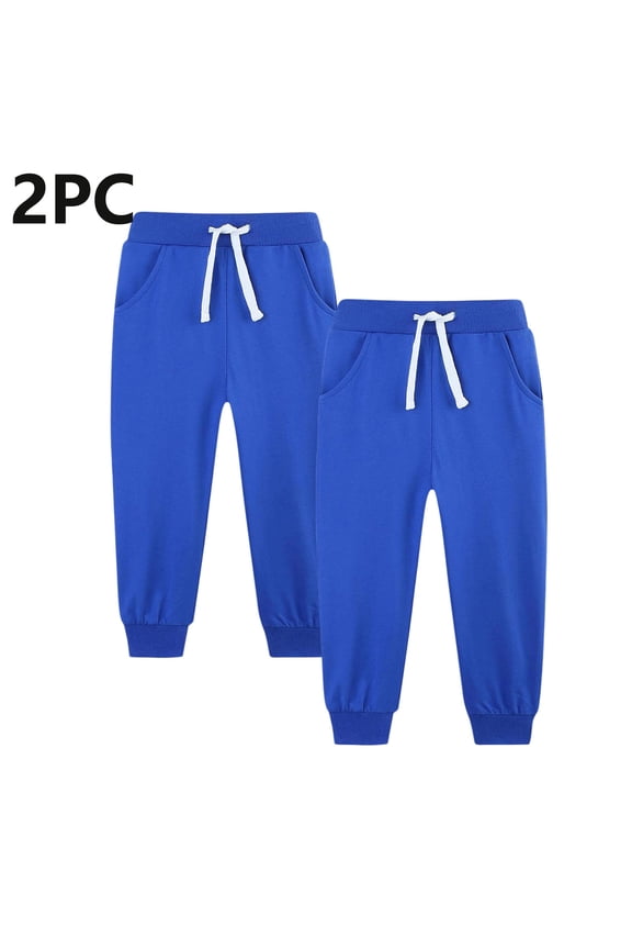 2-Pack Little Boys' Blue Jogger Pants - 5T, 100% Polyester Lightweight Quick-Drying, Elastic Waist with Drawstrings, Side Pockets