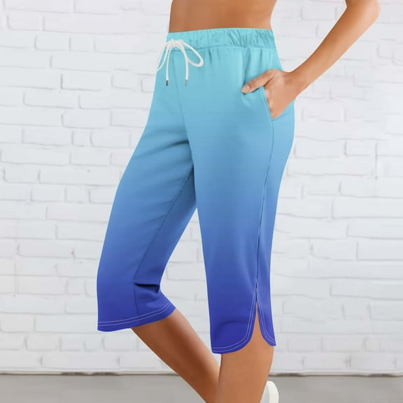 fnnxnal 2025 Trendy Light Blue Cropped Capris for Women - Dressy Casual Capri Pants with Pockets - Ladies Summer Capris in XL - Womens Stylish Capri Pants