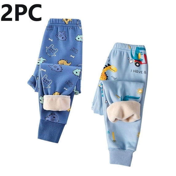 fnnxnal 2PC Big Girls' Pants Set - Size 9T Blue, 100% Cotton Fleece Lined with Dinosaur Print - Warm Breathable for Cool Weather Daily Wear School Park