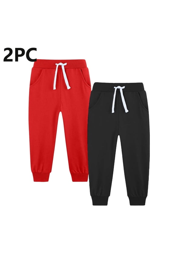 2PC Boys' Polyester Sweatpants - Watermelon Red, 5T, Elastic Waist with Drawstring, Cuffed Ankles, Quick-Drying, Wrinkle-Resistant for 6-14 Years Kids