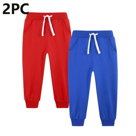 fnnxnal 2PC Kids Jogger Pants for Little Boys - Watermelon Red, 5T, 100% Polyester, Elastic Waist with Drawstring, Side Pockets, Durable Activewear for Play/School
