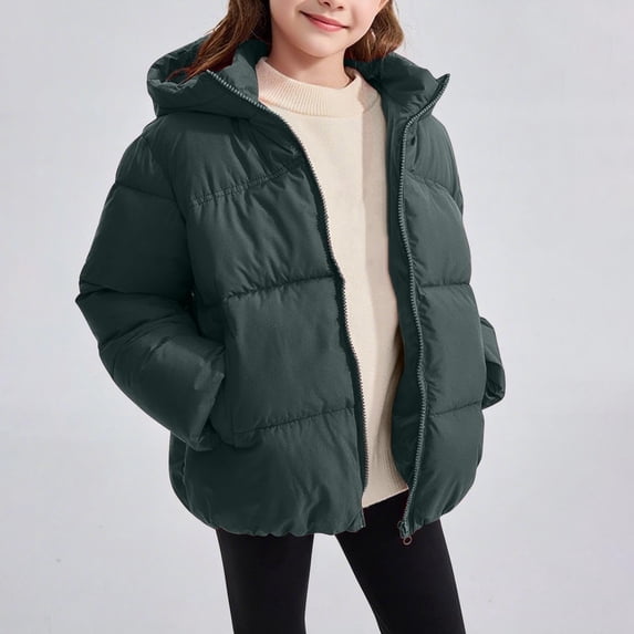 FAIOROI 4-5T Toddler Puffer Jacket, Green Warm Winter Coat, Hooded Polyester, Machine Washable & Durable with Functional Pockets