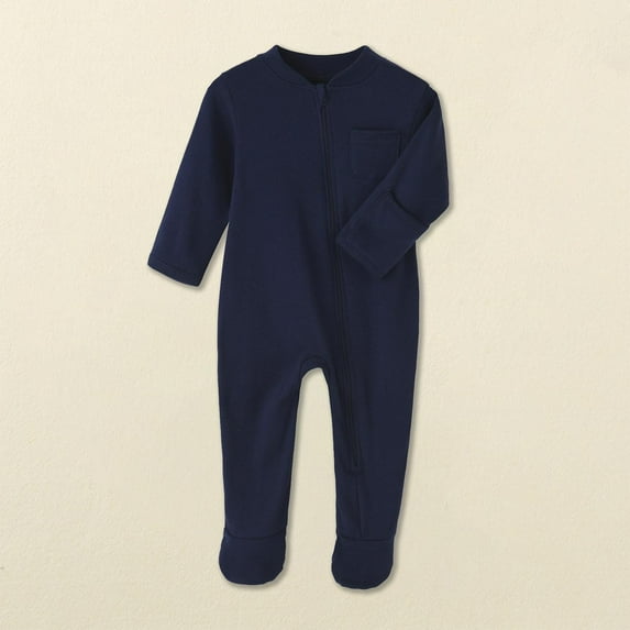 fnnxnal 9 Month Baby Cotton Footie Onesie - Navy, Newborn, Zipper Closure, Unisex, Breathable, Easy Diaper Change, Long Sleeve