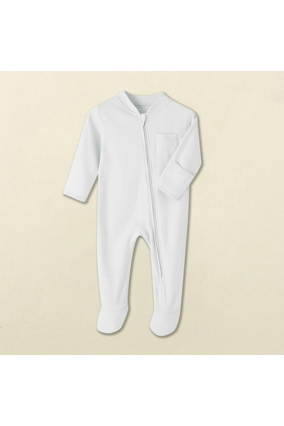 Trupants Baby Footed Pajamas - Cotton Long Sleeve with Full Zipper, Hypoallergenic, Easy Diaper Change, 3 Months, White, Newborn Unisex