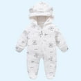 thumbnail image 1 of fnnxnal Baby Hooded Footed Jumpsuit - 100% Polyester, White, 0 Months, Newborn, Full Zipper, Warm for Fall/Winter, Cute Animal Ears, Easy Diaper Change, 1 of 3