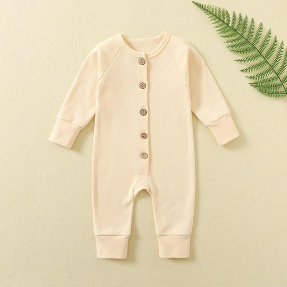 fnnxnal Baby Onesie 9 Months Newborn - 100% Cotton Beige, Breathable, Front Button, Hypoallergenic, Unisex for Easy Diaper Changes