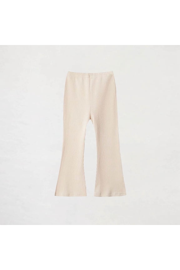 Beige Toddler Flare Pants 4-5T - Polyester Ribbed, Stretchy & Comfortable, Durable Kids Flared Pants with Easy Care for Toddlers