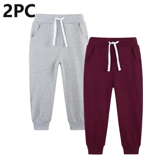 fnnxnal Big Boys' 13T White Jogger Sweatpants 2-Pack - 100% Polyester, Elastic Waist w/Drawstring, Quick-Dry, Cuffed Ankles - Durable for School/Active Play