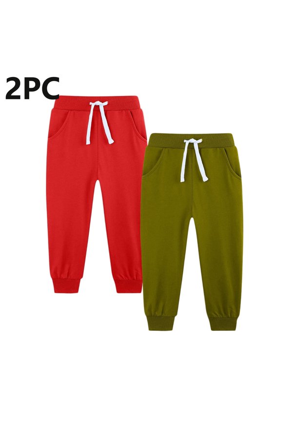 Big Boys' 5T Red 2PC Sweatpants Set - 100% Polyester, Elastic Waist with Drawstring, Cuffed Ankles & Side Pockets for Daily Play/School