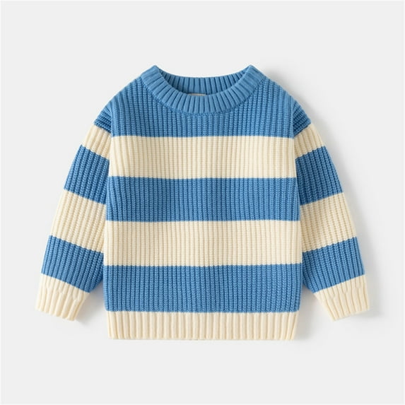 Trupants Big Boys 7T Blue Striped Cotton Sweater - Soft, Durable, Crew Neck for School & Daily Wear