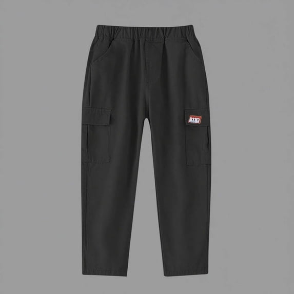 FAIOROI Big Boys Cargo Pants 11T Black - Cotton, Elastic Waist, Multi-Pocket, Durable for School & Daily Use
