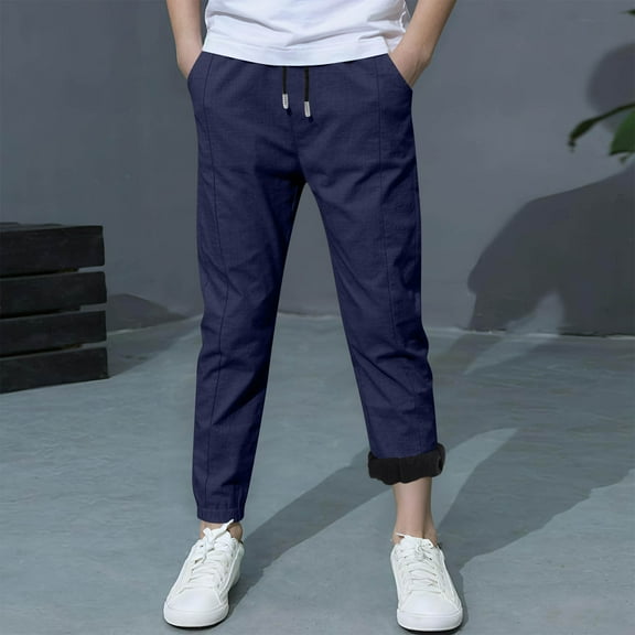 fnnxnal Big Boys Fleece Lined Jogger Pants - Polyester Warm for Cooler Days, Adjustable Drawstring Waist & Elastic Cuffs, 7T Navy, Durable Easy Care for Daily/School/Play