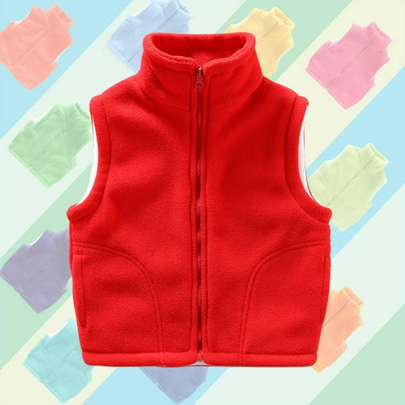 fnnxnal Big Boys Fleece Vest 11-12T, Red - High Neck with Pockets, 100% Polyester, Durable Soft, Multi-Season Kids Vest